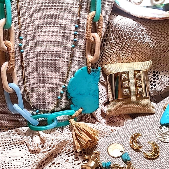 17-Item Gold & Turquoise Jewelry lot: J.Crew, Stella & Dot, V.S, Chico's & more!